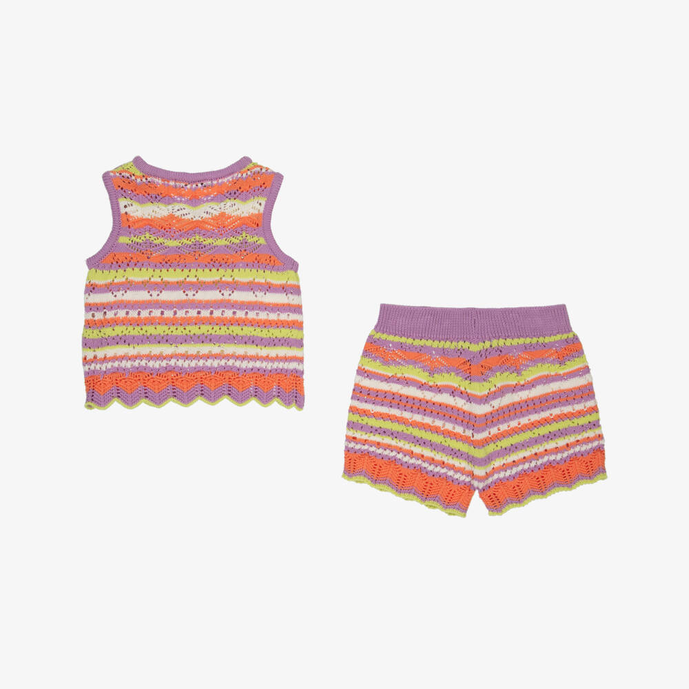 Dr. Kid-Комплект фиолетовых вязаных шорт в полоску для девочек | Childrensalon Outlet