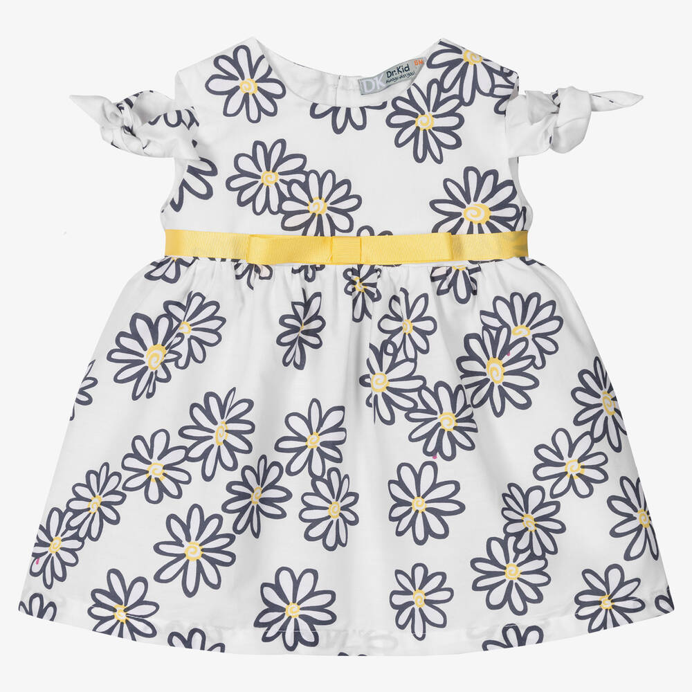 Dr. Kid - Girls White & Blue Floral Cotton Dress | Childrensalon