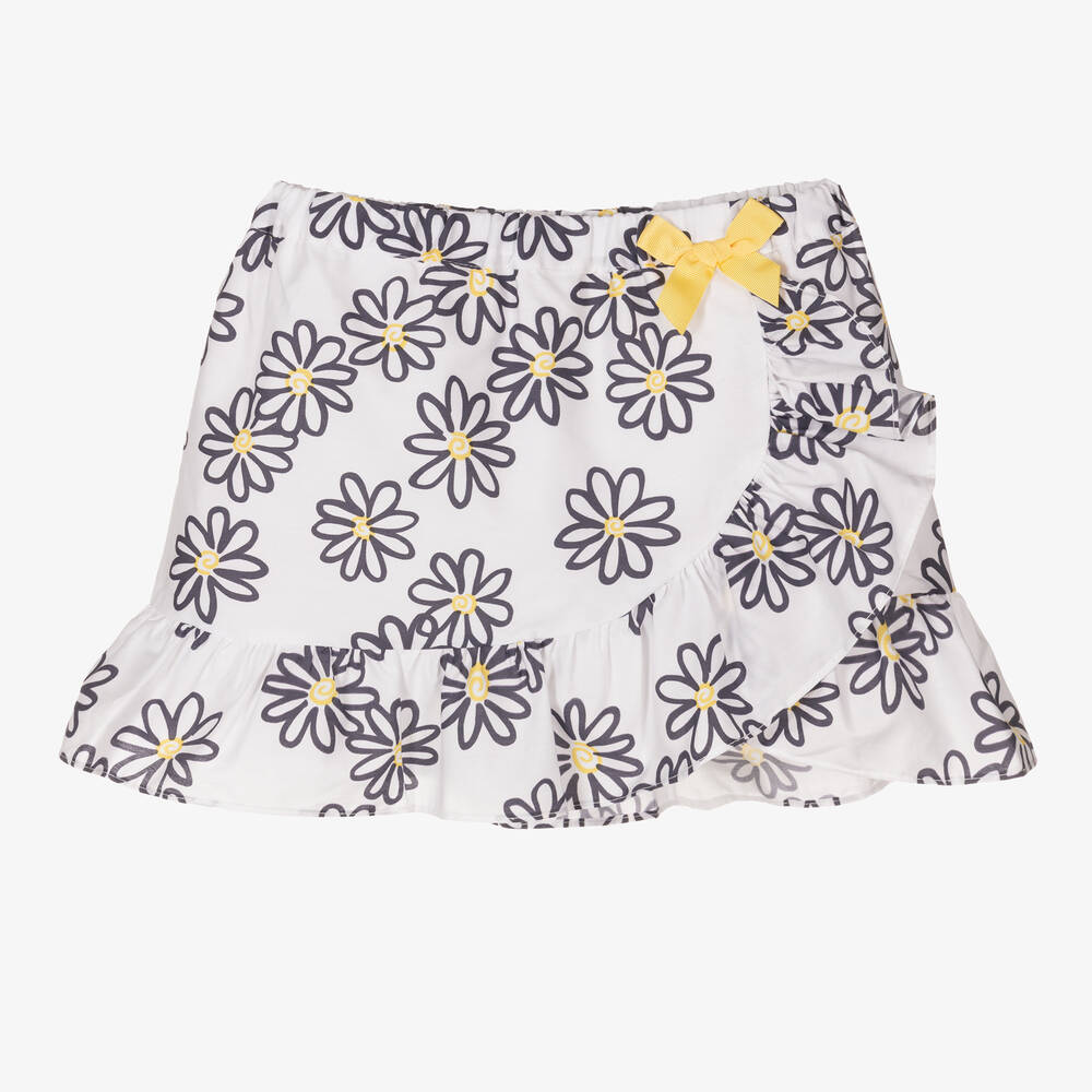 Dr. Kid - Girls White & Blue Floral Cotton Skirt | Childrensalon