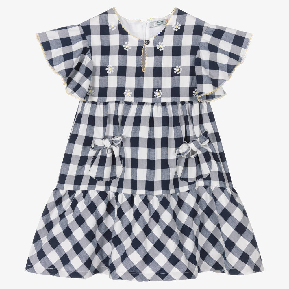 Dr. Kid - Girls White & Blue Gingham Dress | Childrensalon