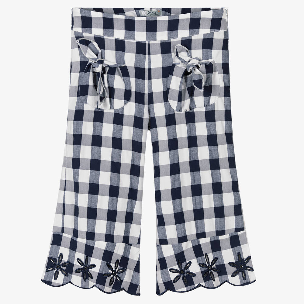 Dr. Kid - Girls White & Blue Gingham Trousers | Childrensalon