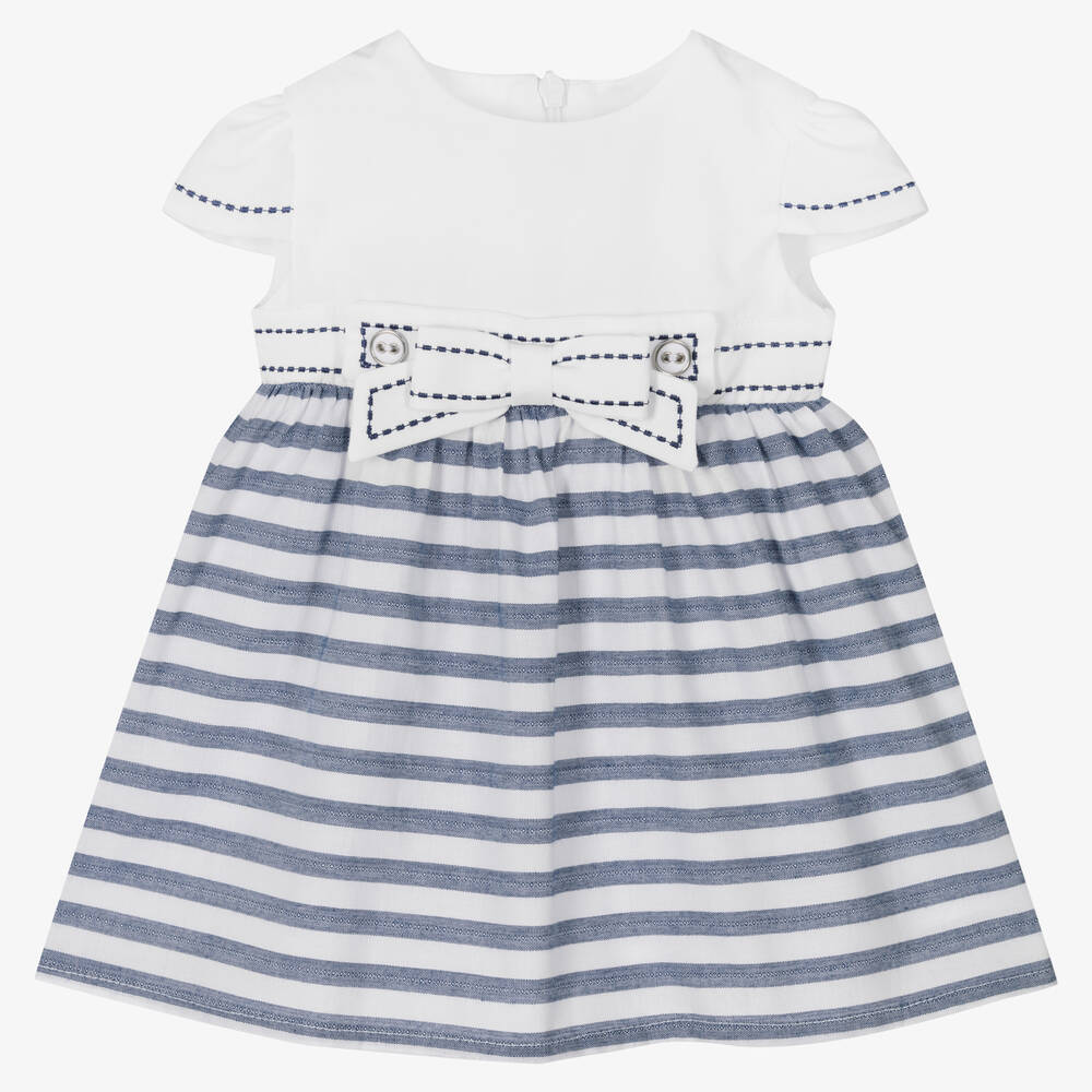 Dr. Kid - Robe coton bleu blanc rayé fille | Childrensalon