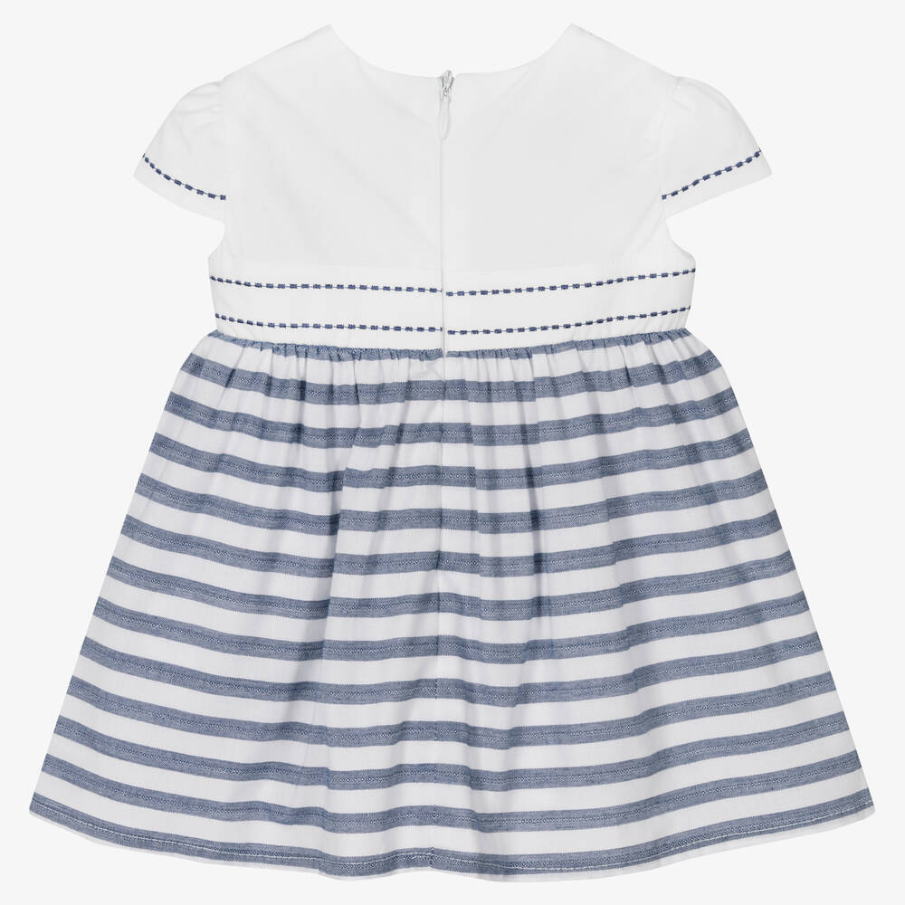 Dr. Kid-فستان أطفال بناتي قطن مقلم لون أبيض وكحلي | Childrensalon Outlet