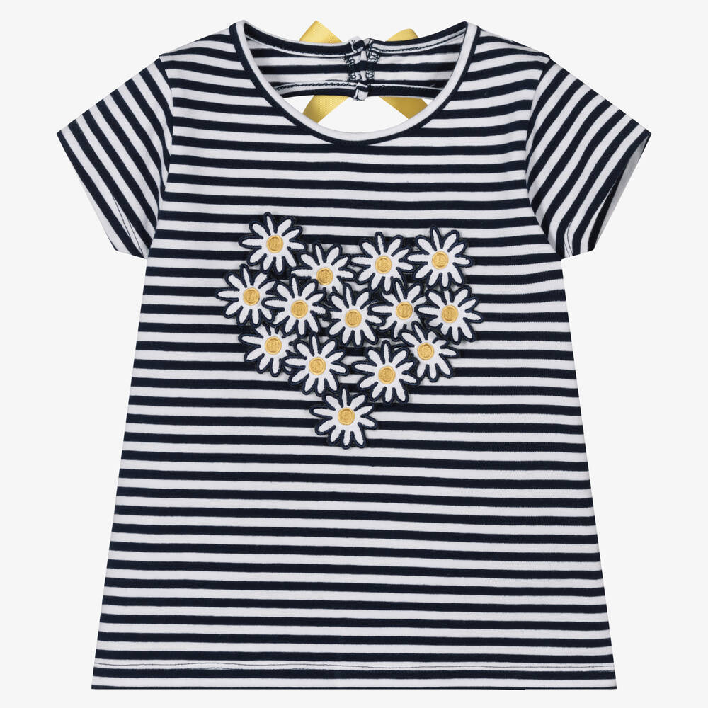 Dr. Kid - Girls White & Blue Striped T-Shirt | Childrensalon