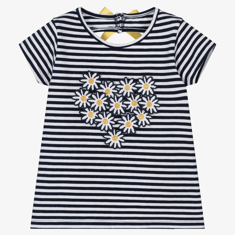 Dr. Kid-Girls White & Blue Striped T-Shirt | Childrensalon Outlet