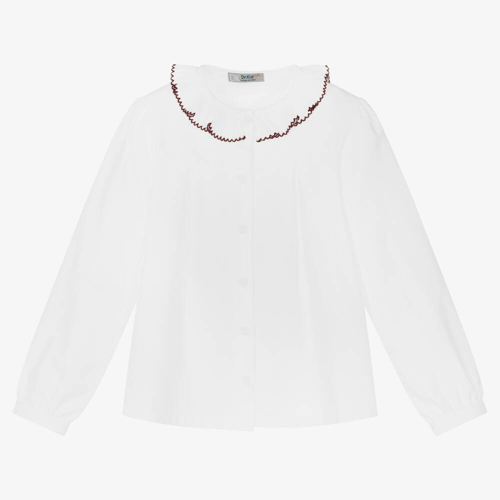 Dr. Kid - Girls White Cotton Blouse | Childrensalon