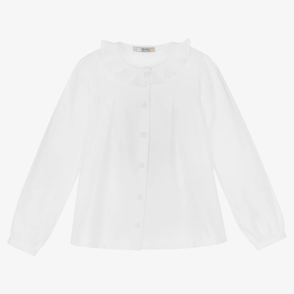 Dr. Kid - Girls White Cotton Blouse | Childrensalon