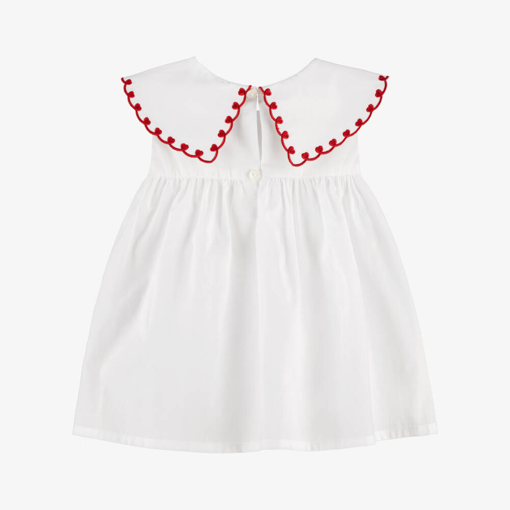 Dr. Kid-Girls White Cotton Blouse with Red Heart Embroidery | Childrensalon Outlet
