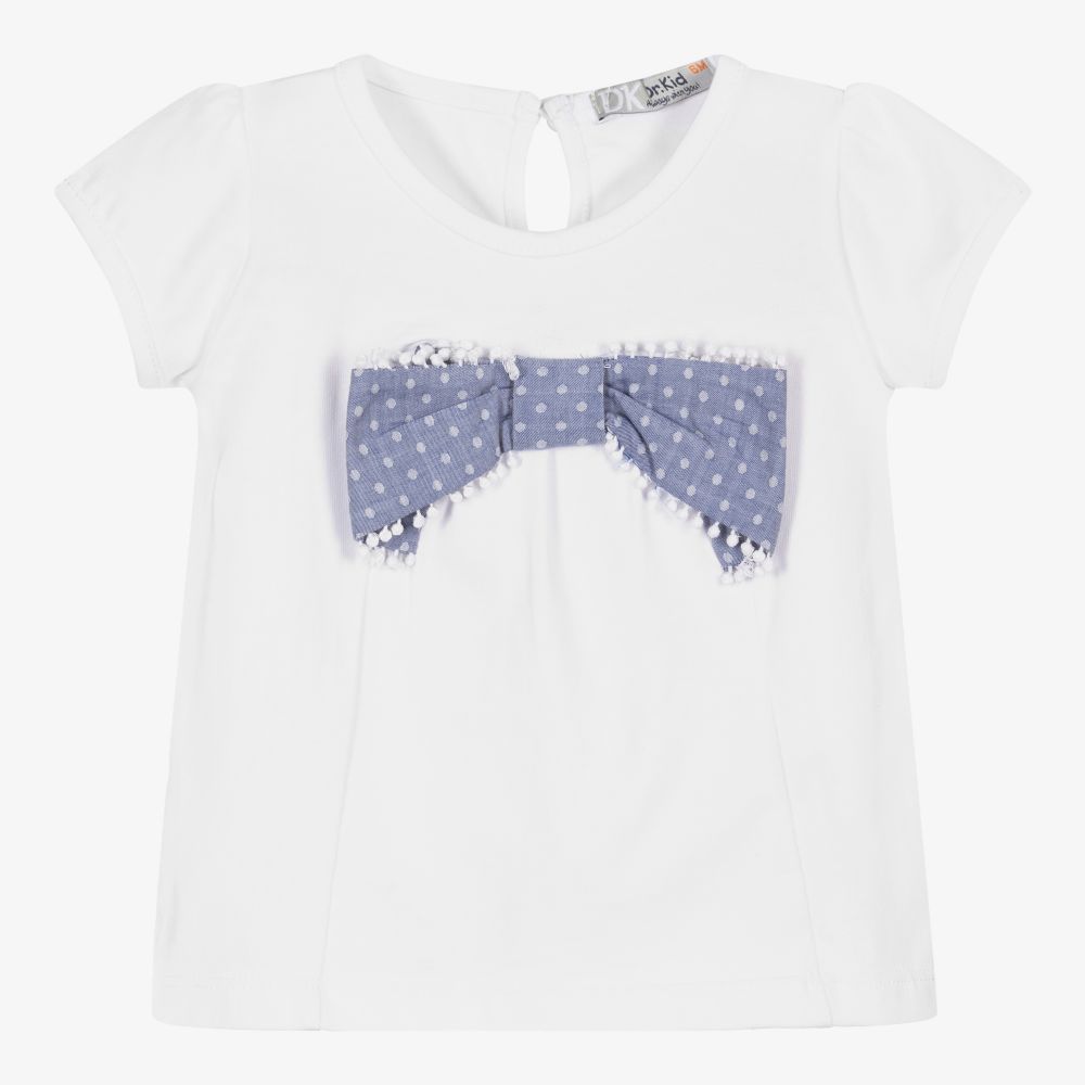 Dr. Kid - Girls White Cotton Bow T-Shirt | Childrensalon