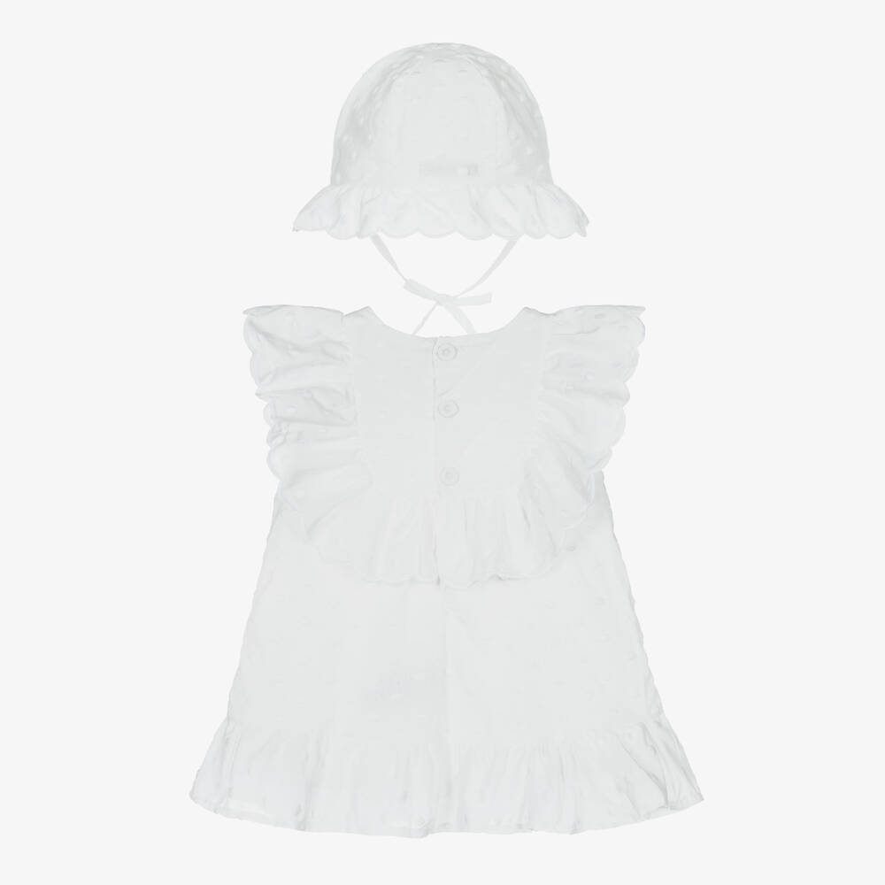 Dr. Kid-Girls White Cotton Dress & Hat Set | Childrensalon Outlet