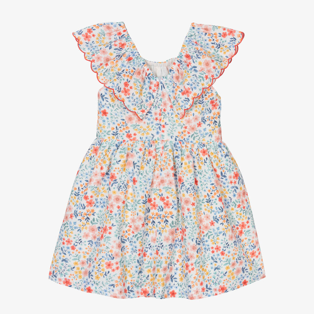 Dr. Kid-Girls White Cotton Floral Dress | Childrensalon Outlet