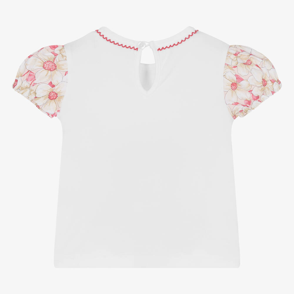 Dr. Kid-Girls White Cotton Flower T-Shirt | Childrensalon Outlet