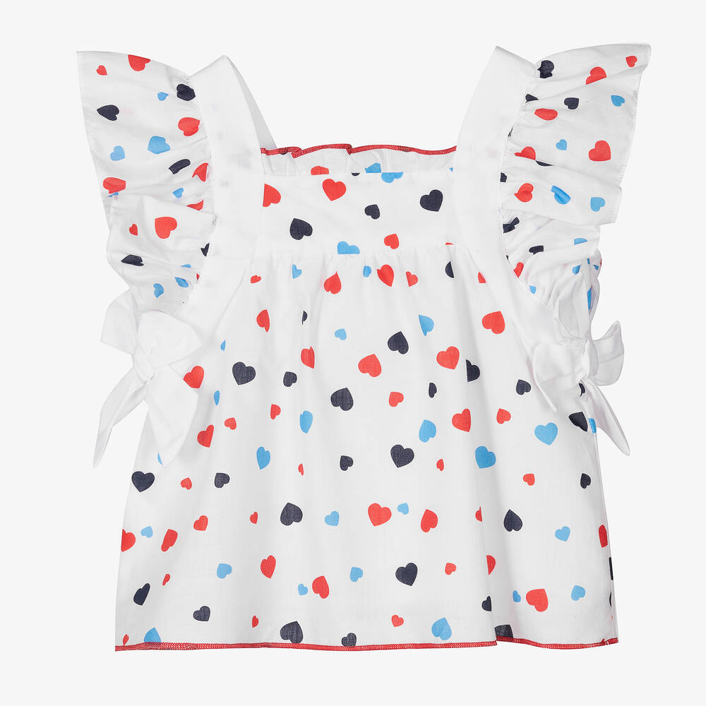 Dr. Kid - Girls White Cotton Heart Print Blouse | Childrensalon