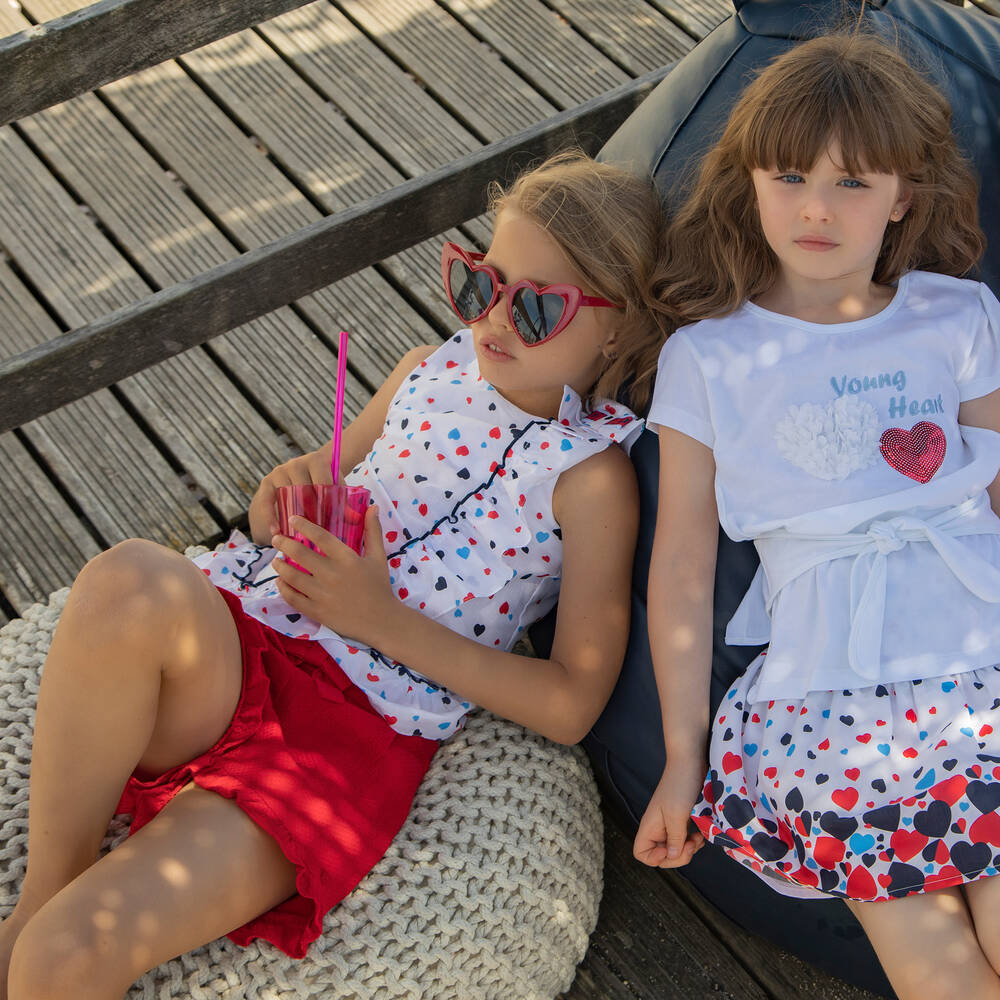 Dr. Kid-Girls White Cotton Heart Print Blouse | Childrensalon Outlet