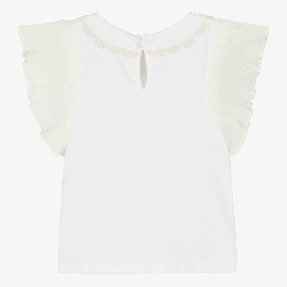 Dr. Kid-Girls White Cotton Pleated Sleeves T-Shirt | Childrensalon Outlet