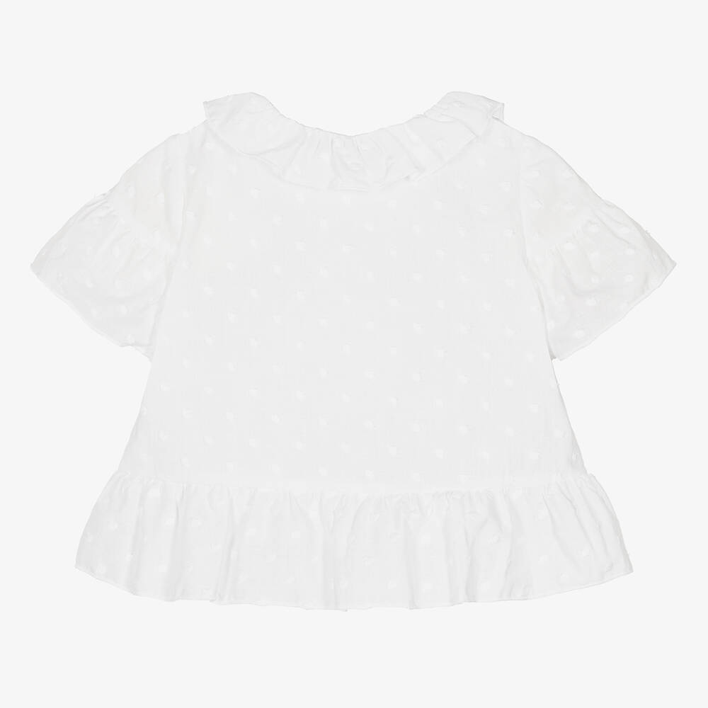 Dr. Kid-Girls White Cotton Polka Dot Blouse | Childrensalon Outlet