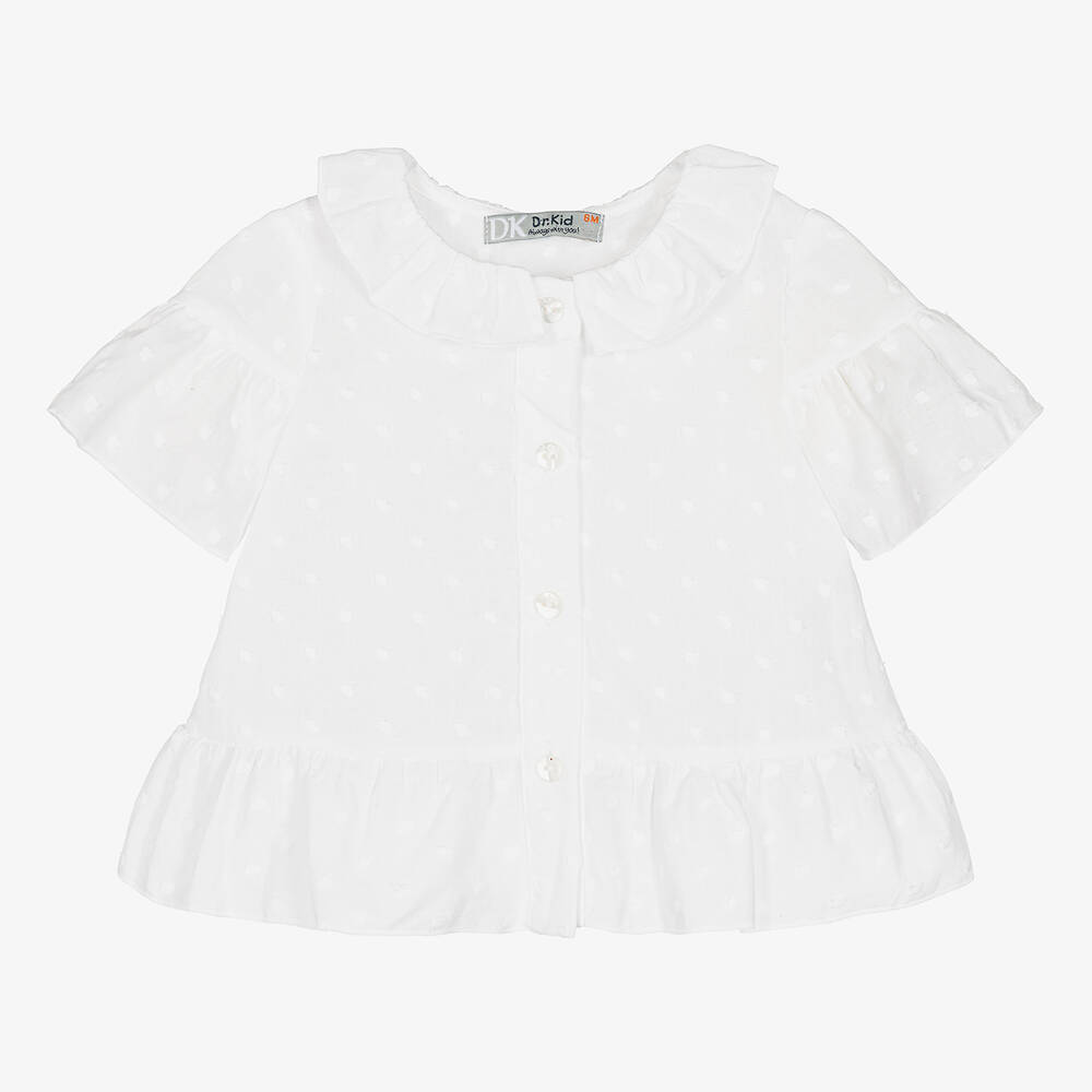Dr. Kid-Girls White Cotton Polka Dot Blouse | Childrensalon Outlet