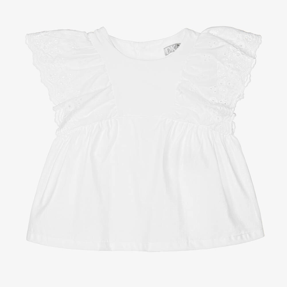 Dr. Kid - Girls White Cotton Ruffle Blouse | Childrensalon