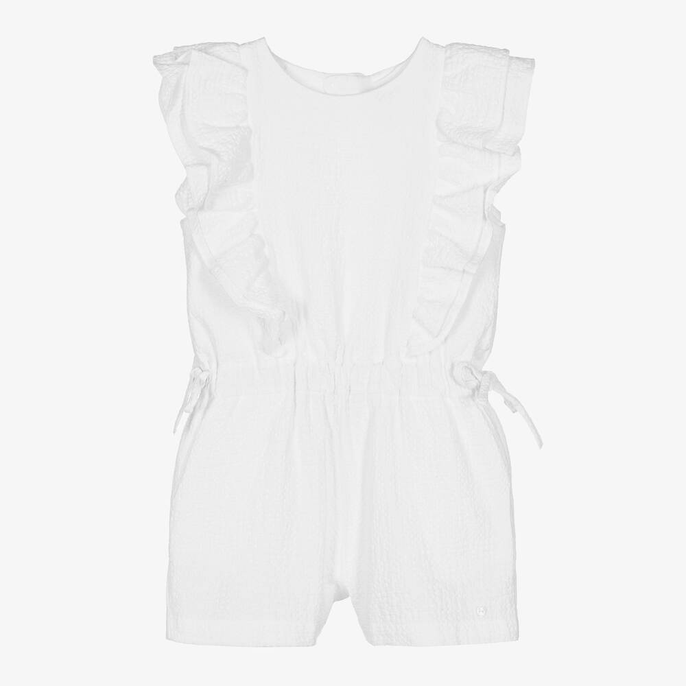 Dr. Kid - Girls White Cotton Ruffle Playsuit | Childrensalon