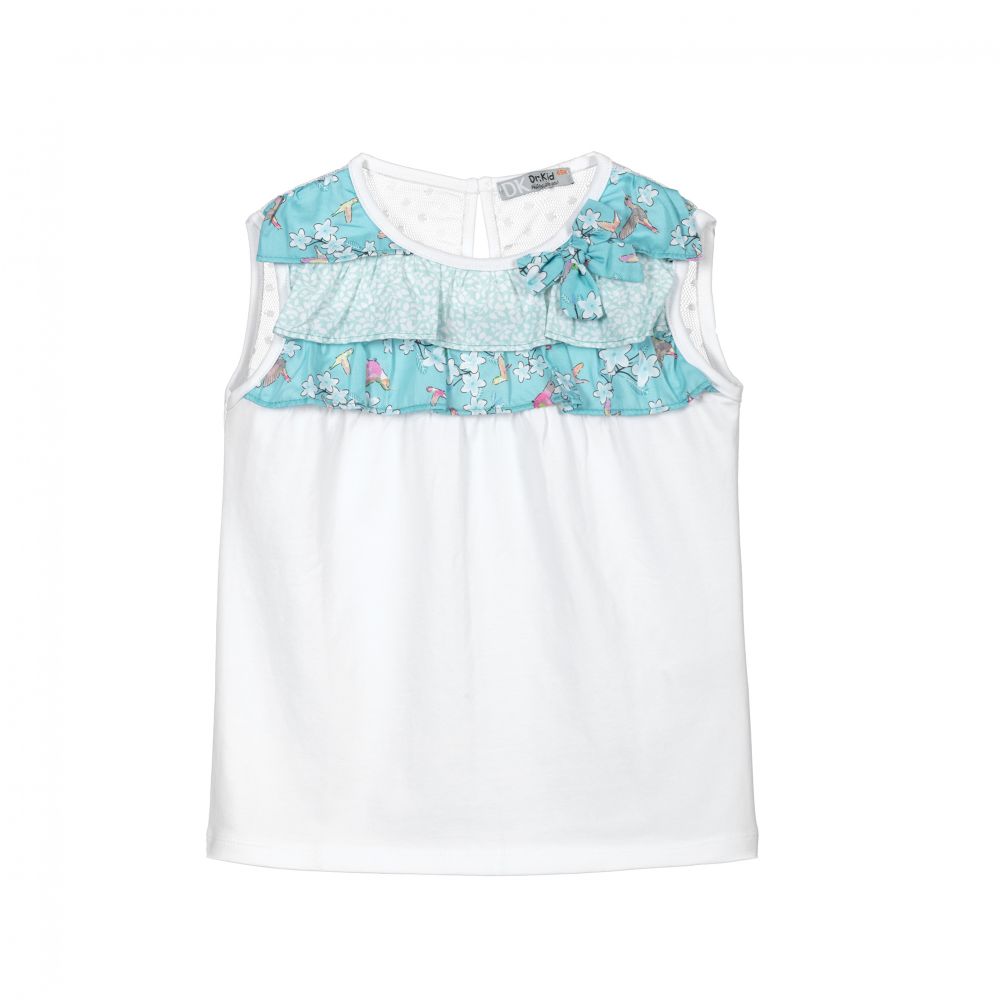 Dr. Kid-Girls White Cotton Ruffle Top | Childrensalon Outlet