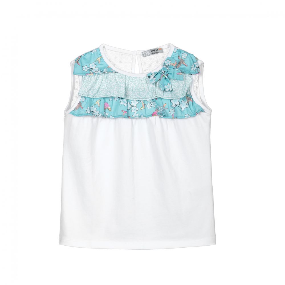 Dr. Kid - Girls White Cotton Ruffle Top | Childrensalon