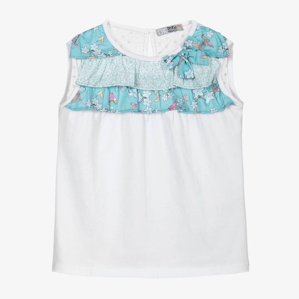 Dr. Kid-Girls White Cotton Ruffle Top | Childrensalon Outlet