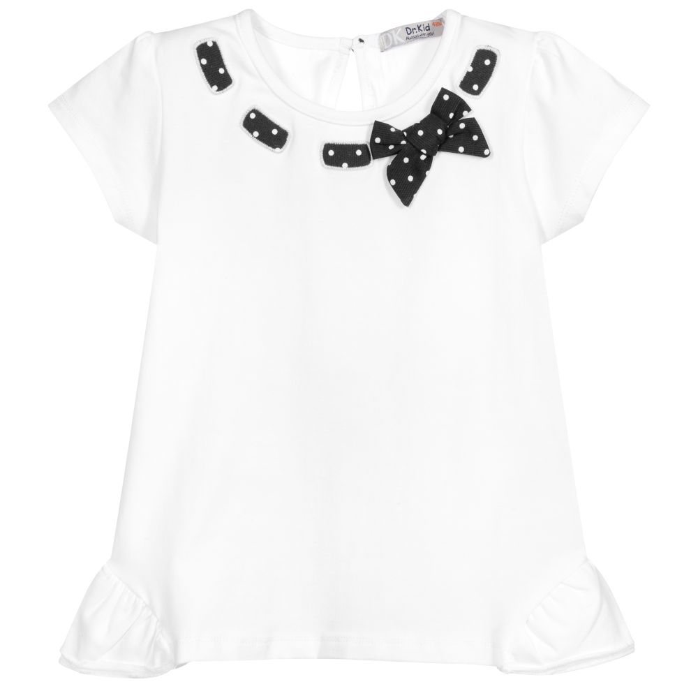 Dr. Kid - Girls White Cotton T-Shirt | Childrensalon