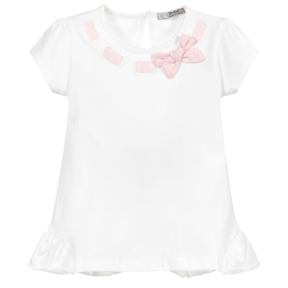Dr. Kid - Girls White Cotton T-Shirt | Childrensalon