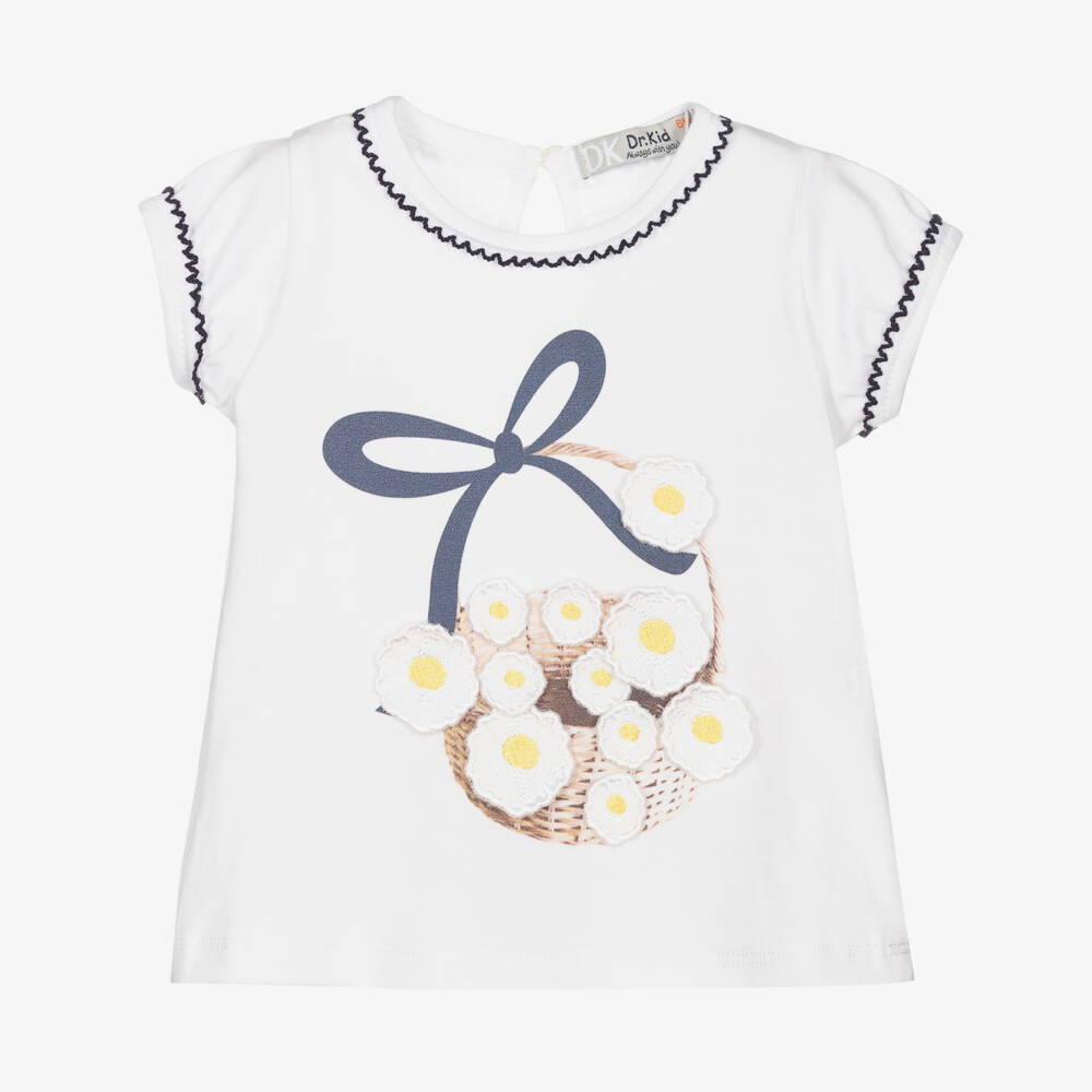 Dr. Kid-Girls White Cotton T-Shirt | Childrensalon Outlet