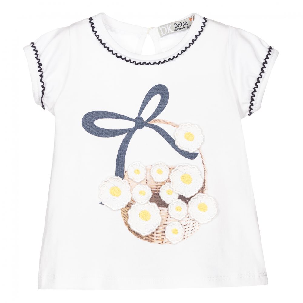 Dr. Kid - Girls White Cotton T-Shirt | Childrensalon