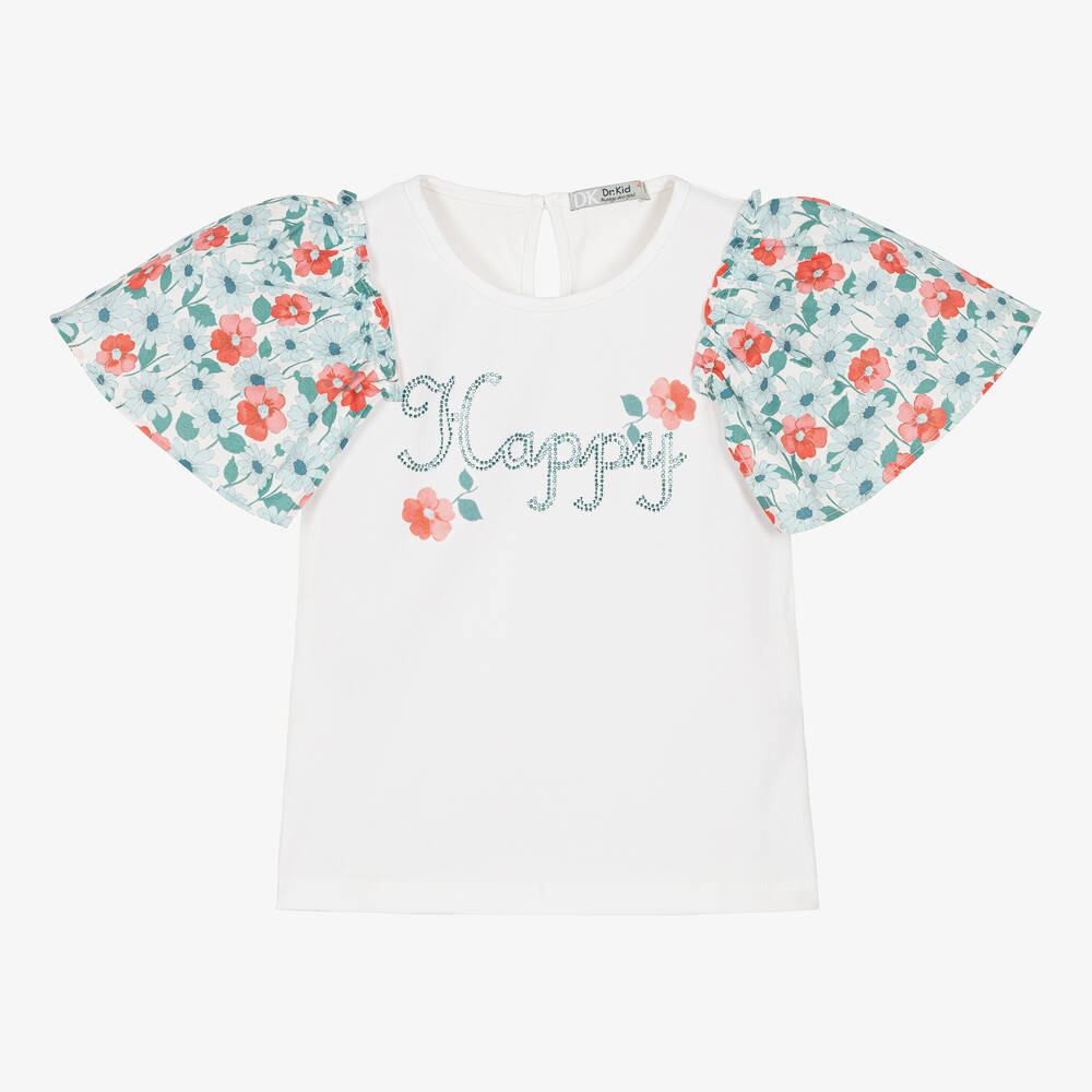 Dr. Kid - Girls White Cotton T-Shirt | Childrensalon