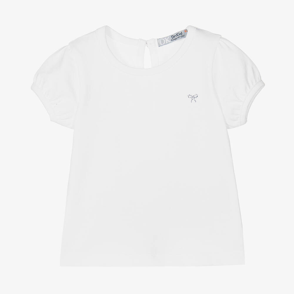 Dr. Kid - Girls White Cotton T-Shirt | Childrensalon