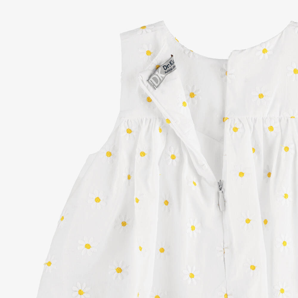 Dr. Kid-Girls White Cotton Tiered Dress with Daisy Embroidery | Childrensalon Outlet