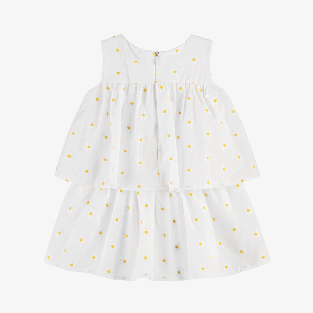 Dr. Kid-Girls White Cotton Tiered Dress with Daisy Embroidery | Childrensalon Outlet