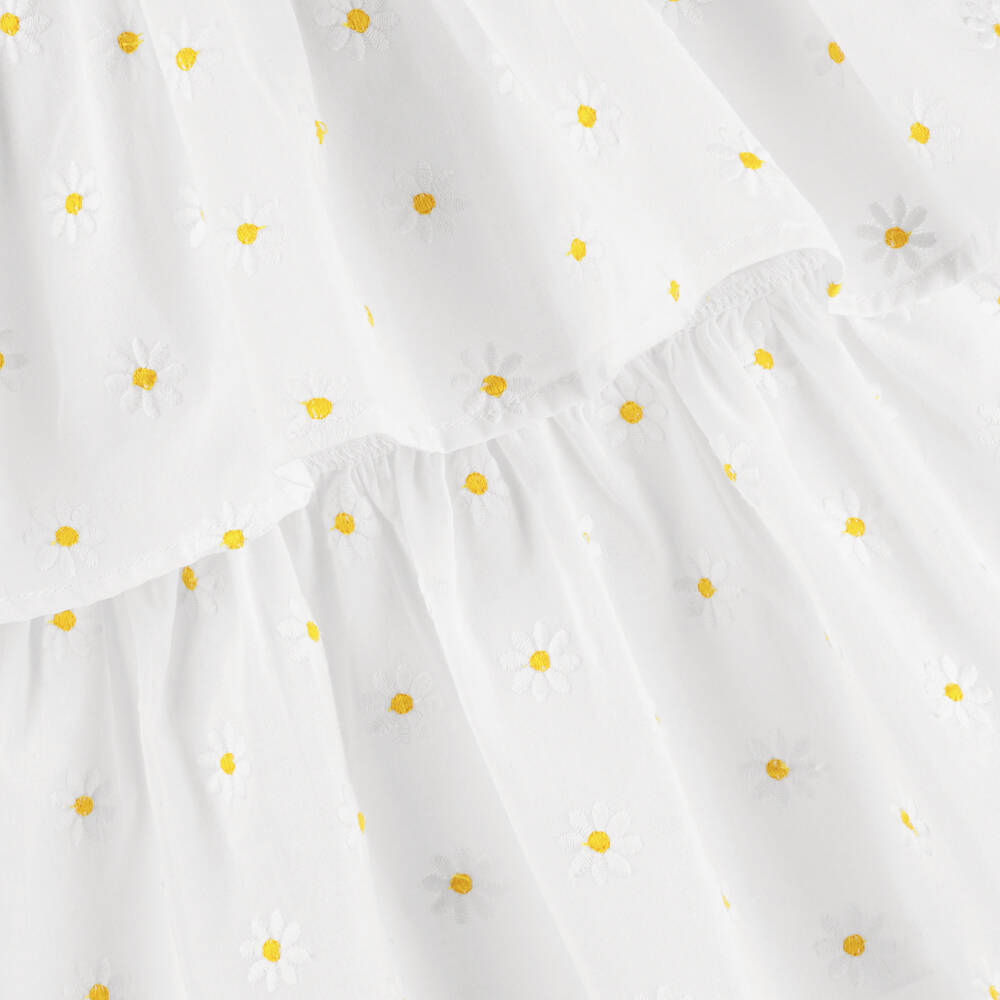 Dr. Kid-Girls White Cotton Tiered Dress with Daisy Embroidery | Childrensalon Outlet