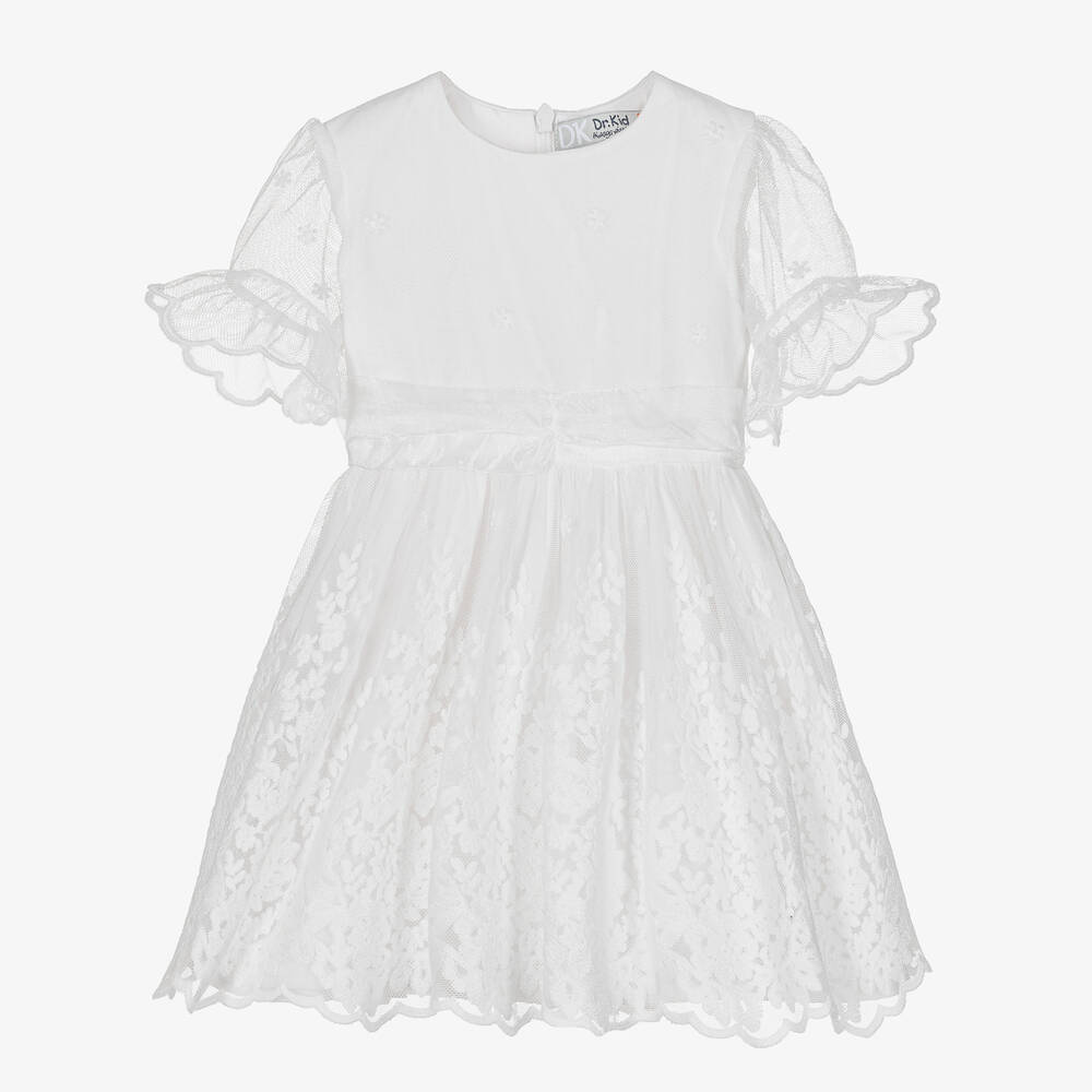 Dr. Kid - Girls White Cotton & Tulle Dress | Childrensalon