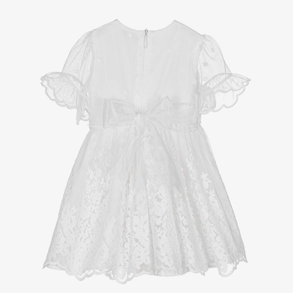 Dr. Kid-Girls White Cotton & Tulle Dress | Childrensalon Outlet