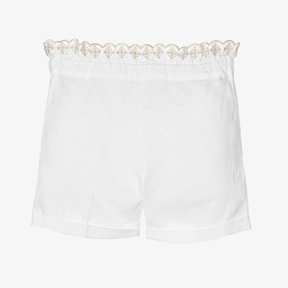 Dr. Kid-شورت أنيق مزيج كتان لون أبيض للبنات | Childrensalon Outlet