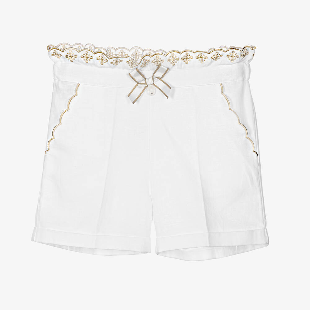 Dr. Kid - Girls White Linen Smart Shorts | Childrensalon