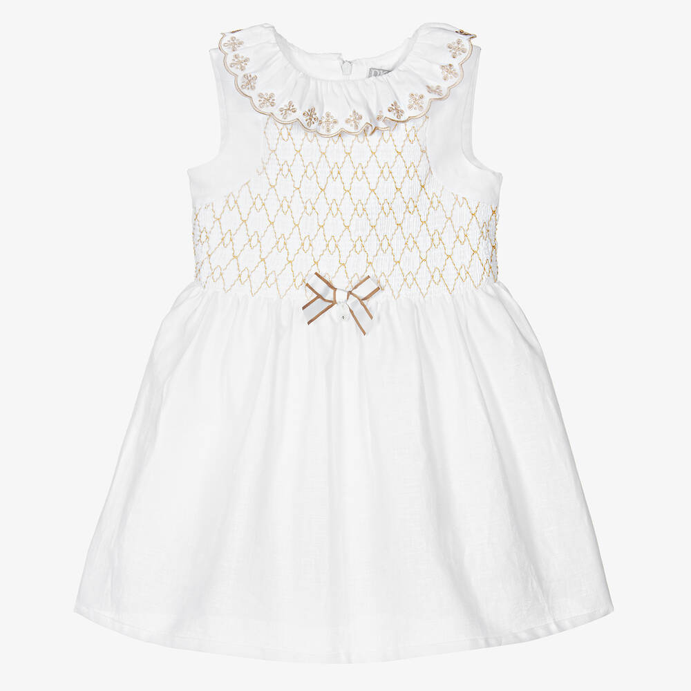 Dr. Kid - Белое льняное платье со сборками | Childrensalon