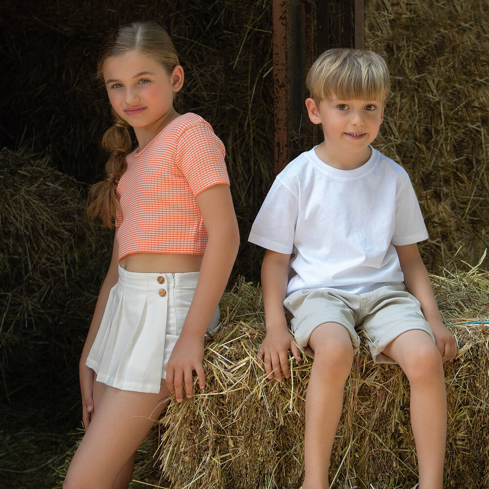 Dr. Kid-Girls White Pleated Cotton Skort | Childrensalon Outlet