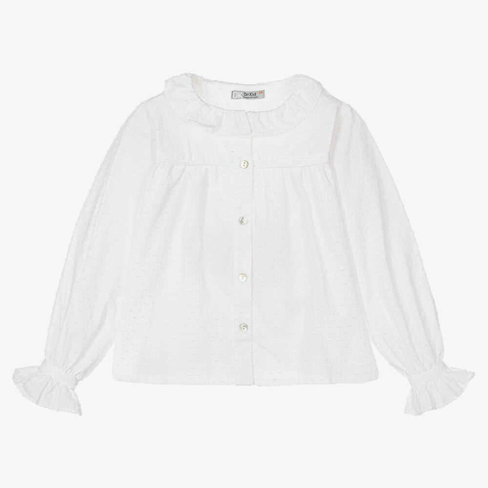Dr. Kid-Girls White Plumeti Cotton Blouse | Childrensalon Outlet