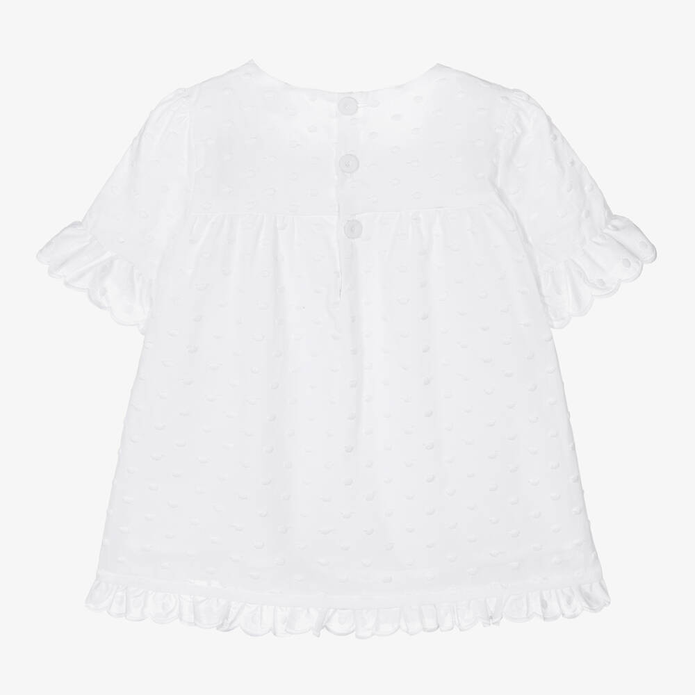 Dr. Kid-Girls White Polka Dot Cotton Dress | Childrensalon Outlet
