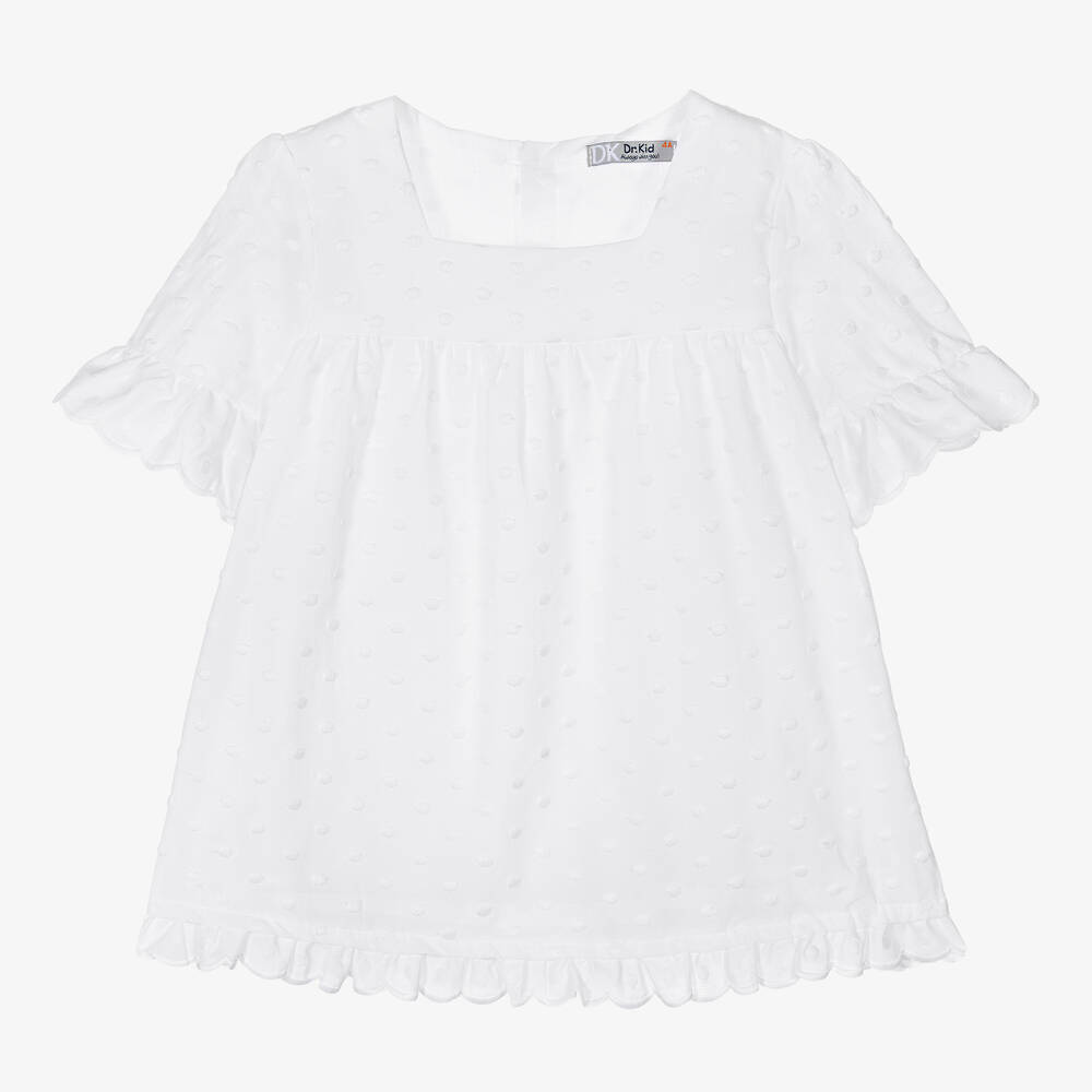 Dr. Kid - Girls White Polka Dot Cotton Dress | Childrensalon