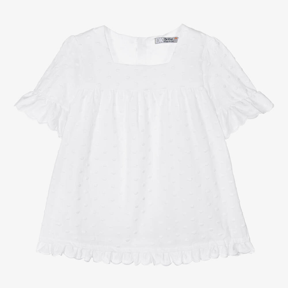 Dr. Kid - Robe blanche en coton à pois fille | Childrensalon