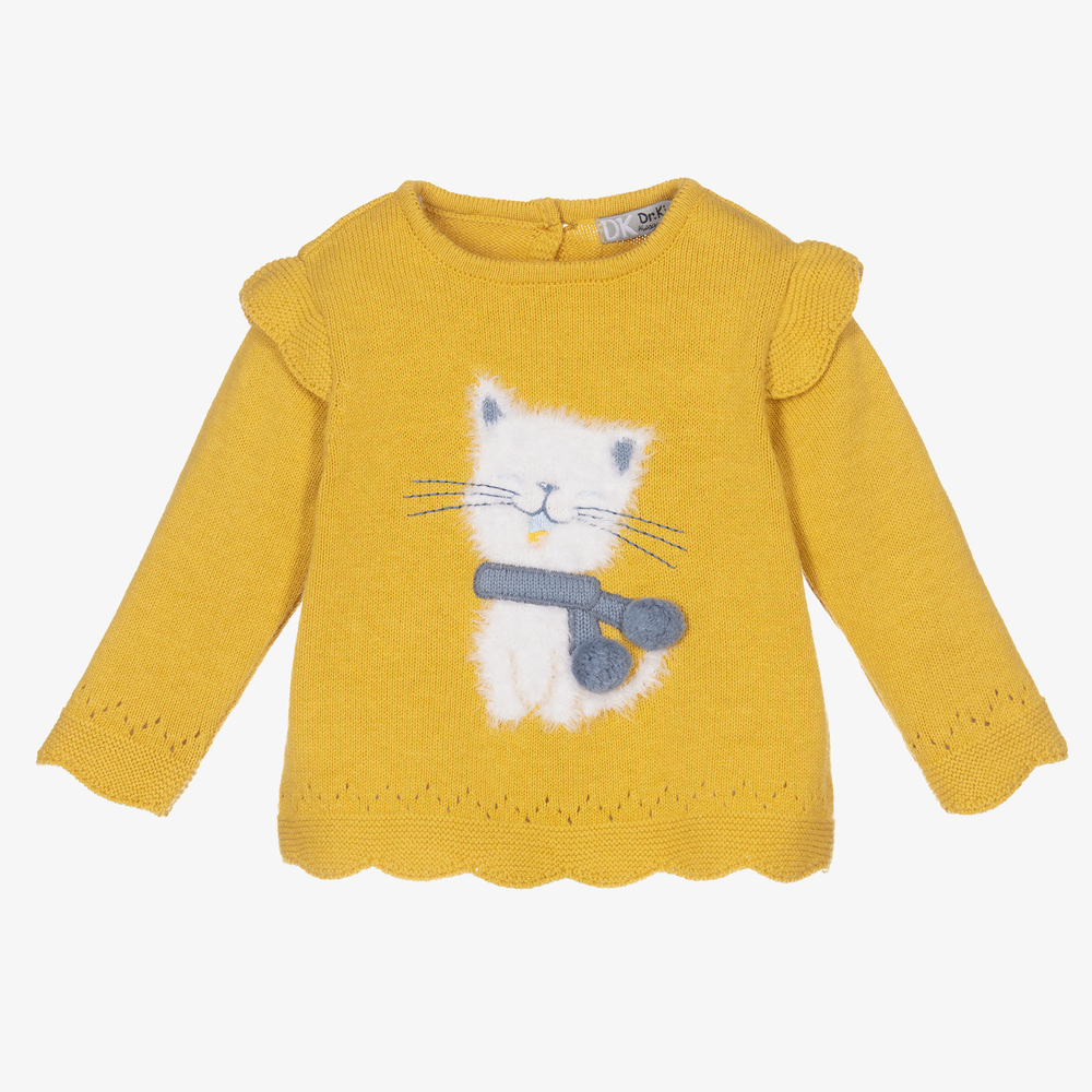 Dr. Kid - Pull jaune chat fille | Childrensalon