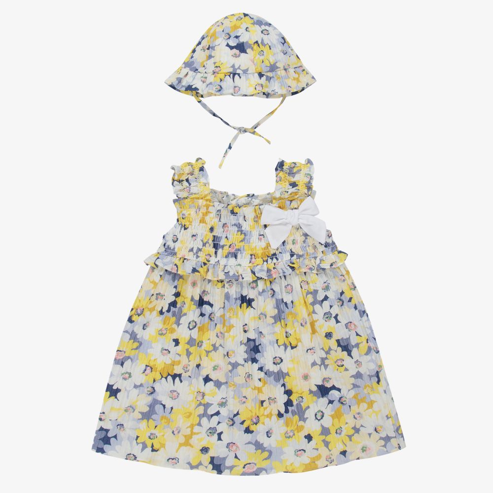Dr. Kid - Желтое платье и чепец в цветочек для девочек | Childrensalon