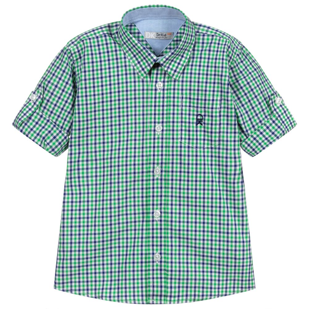 Dr. Kid-Green & Blue Checked Shirt | Childrensalon Outlet