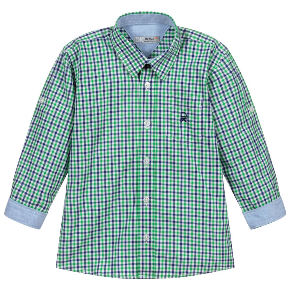 Dr. Kid-Green & Blue Checked Shirt | Childrensalon Outlet