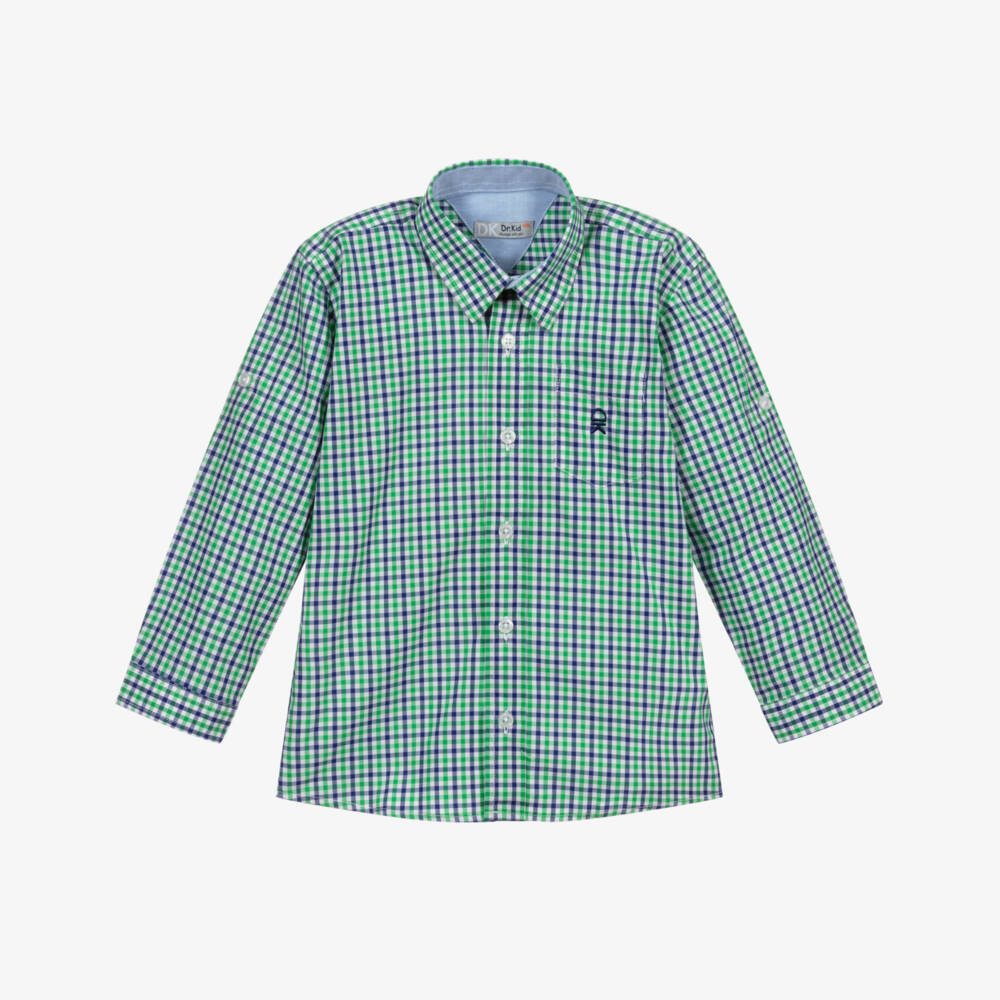 Dr. Kid-Green & Blue Checked Shirt | Childrensalon Outlet